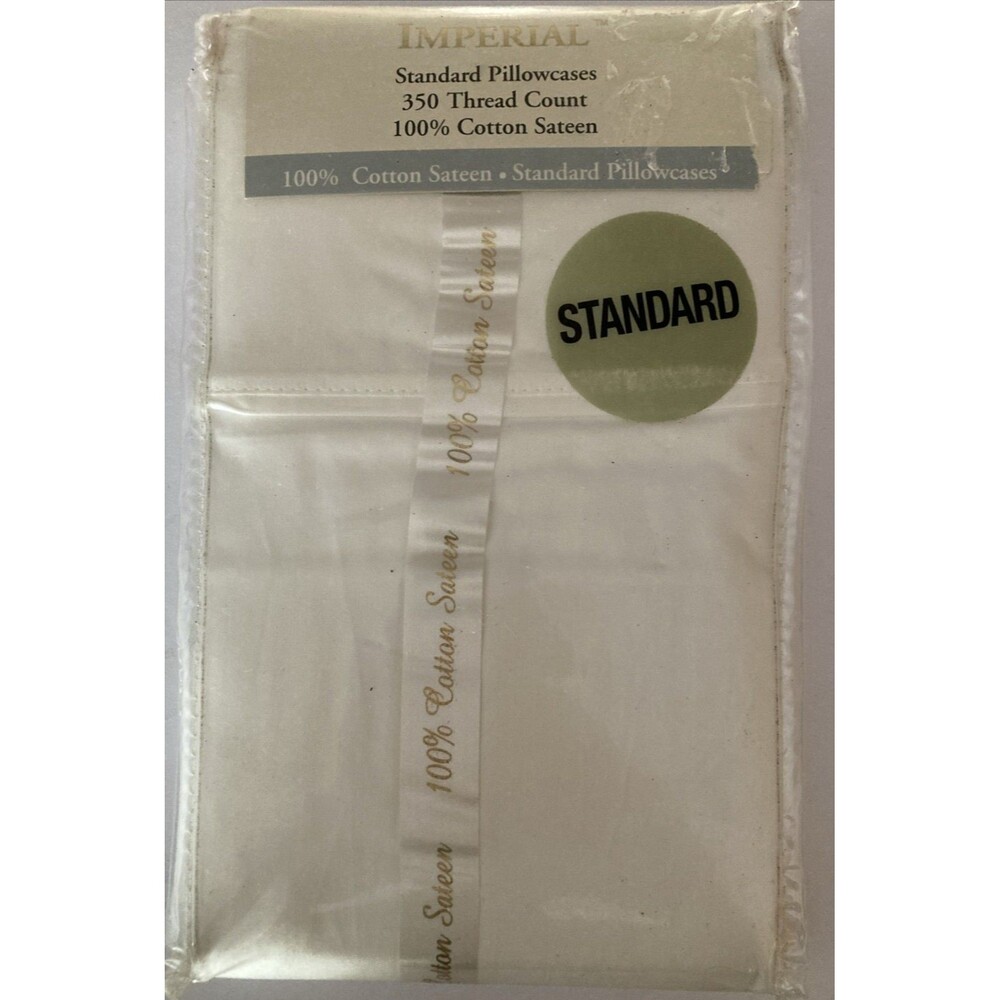 Imperial Collection Two Standard 100% Sateen Cotton Pillowcases 350 Thread Count